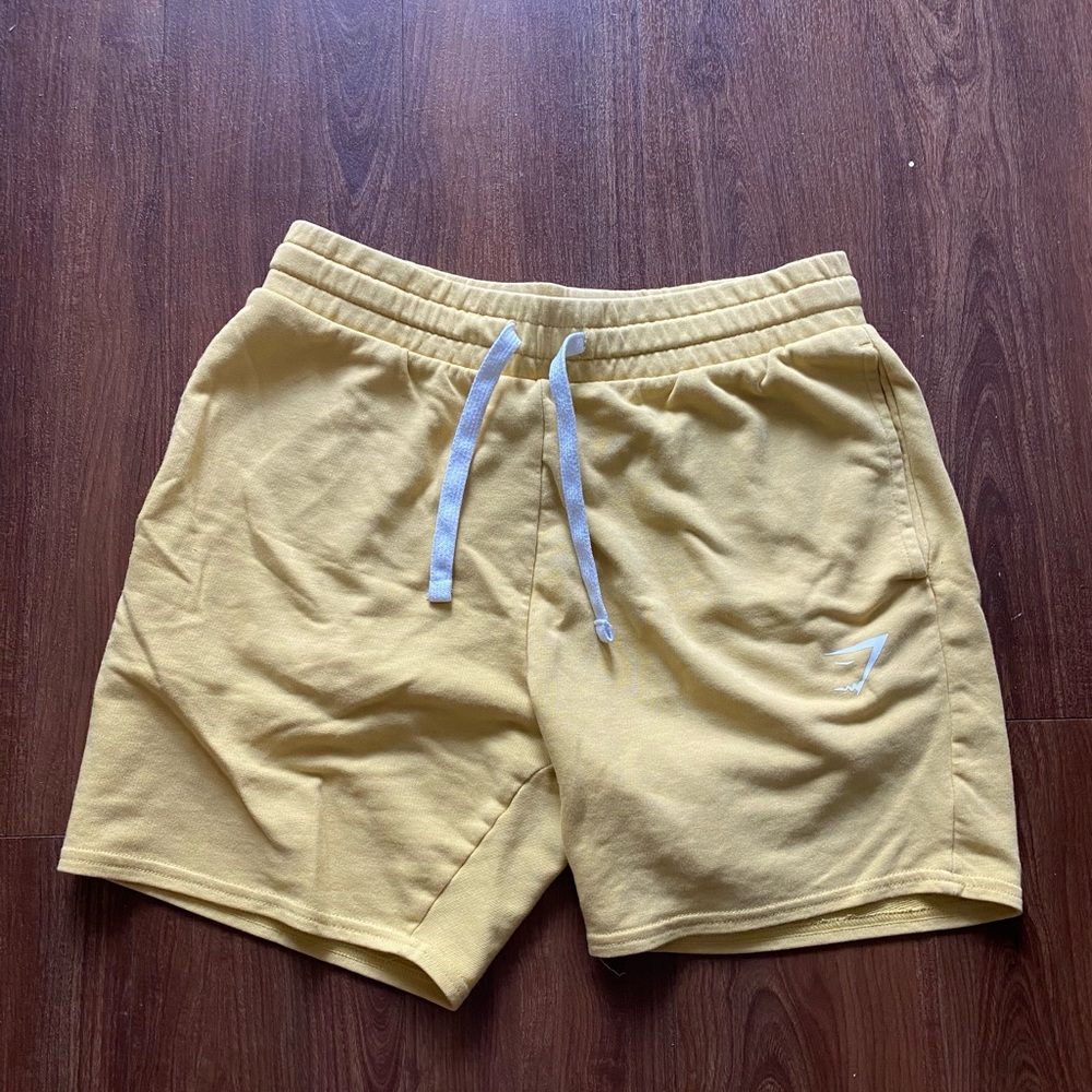 yellow gymshark athleisure fleece shorts